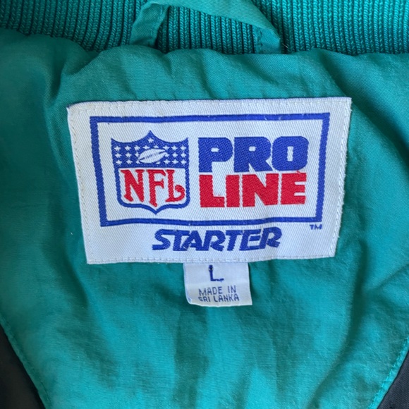 VTG Starter Jacket NFL MIAMI DOLPHINS Puffer Coat w Hood Mens Large Pullover - Picture 3 of 16